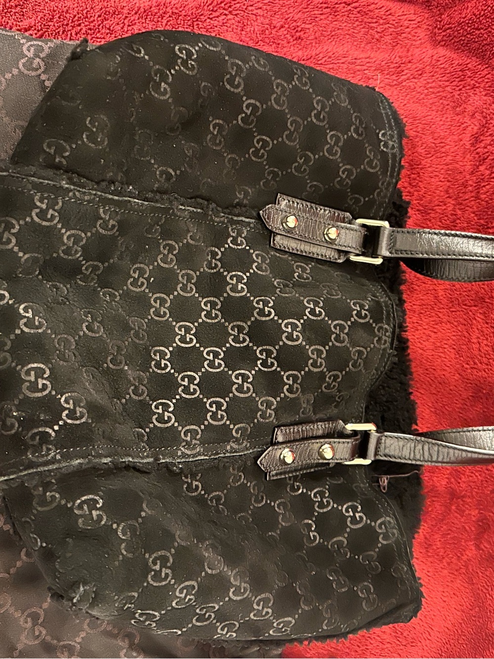 Gucci Black GG Suede Tote with Leather Handles and Charm - Picture 2 of 9